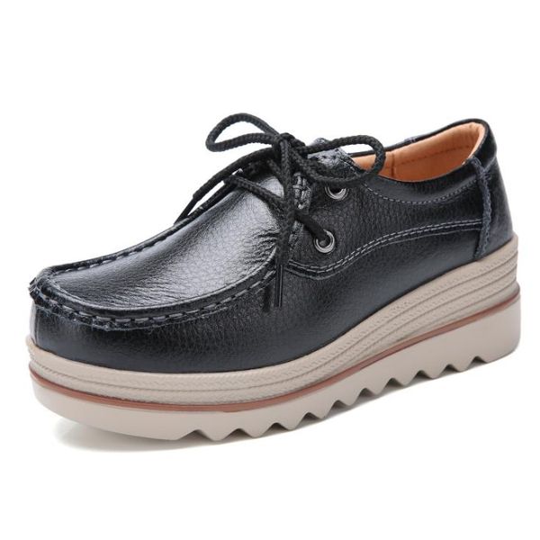 leather women shoes thick bottom lace-up breathable flats women's casual shoes, Black
leather women shoes thick bottom lace-up breathable flats women's casual shoes, Black