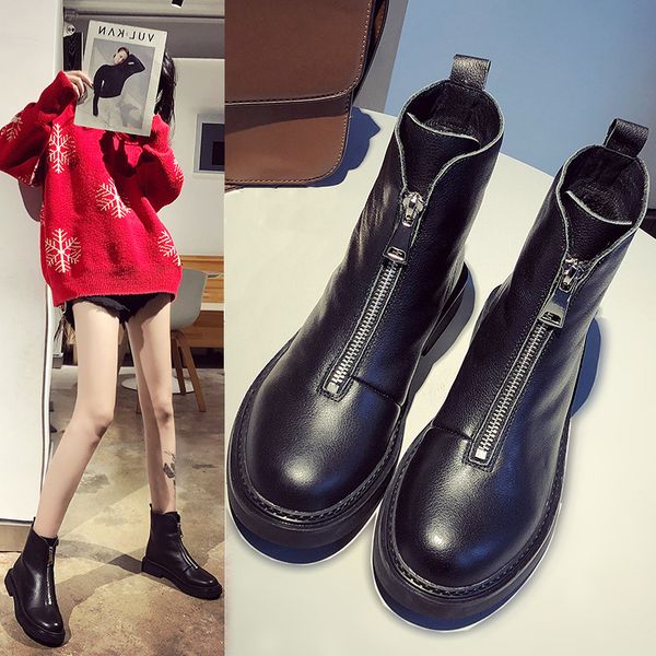 leather front zipper boots women 2019 autumn winter new first layer cowhide boots fashion plus cotton warm short m119, Black
leather front zipper boots women 2019 autumn winter new first layer cowhide boots fashion plus cotton warm short m119, Black