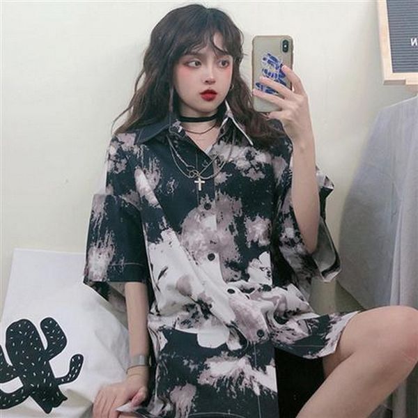 women's blouses & shirts tie dye flower blouse short sleeve square collar women summer thin korean retro loose female clothes design, White
women's blouses & shirts tie dye flower blouse short sleeve square collar women summer thin korean retro loose female clothes design, White