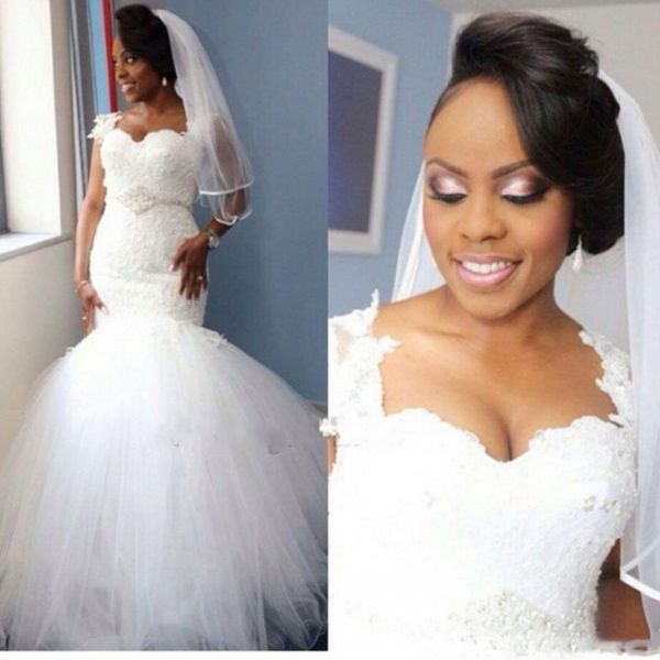 south african lace mermaid wedding dresses 2019 summer plus size fish tail bridal gowns cap sleeves tulle floor length wedding vestidos, White
south african lace mermaid wedding dresses 2019 summer plus size fish tail bridal gowns cap sleeves tulle floor length wedding vestidos, White