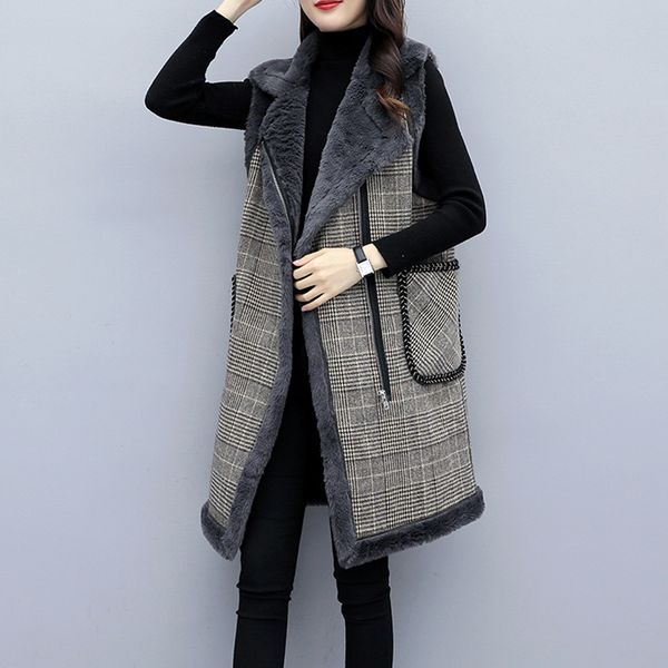 large size women vest coat long jacket 2019 new autumn winter loose coat female sleeveless plaid plus velvet warm an459, Black;white
large size women vest coat long jacket 2019 new autumn winter loose coat female sleeveless plaid plus velvet warm an459, Black;white