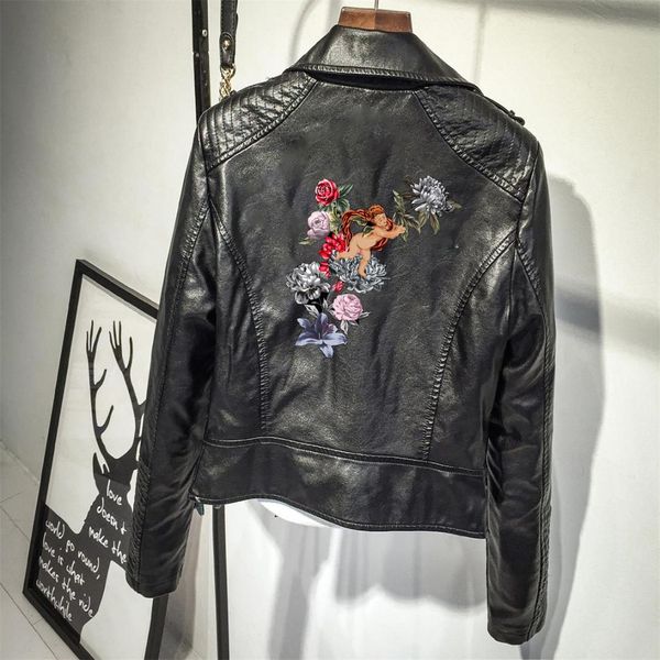2019 good love cupid cool black pu leather jackets women slim streetwear rose print leather coat lover gift, Black;brown
2019 good love cupid cool black pu leather jackets women slim streetwear rose print leather coat lover gift, Black;brown