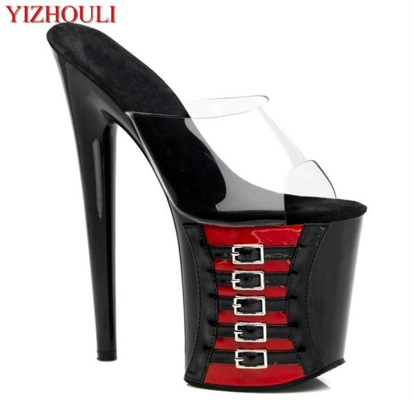 8 inch pole dancing shoes, 20 cm high heel buckle decoration, model stage transparent vamp summer slippers, Black
8 inch pole dancing shoes, 20 cm high heel buckle decoration, model stage transparent vamp summer slippers, Black