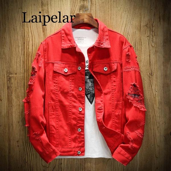 laipelar autumn new men's jean jacket slim fit cotton denim jacket red white black ripped hole jean coats men cowboy youth men, Black;brown
laipelar autumn new men's jean jacket slim fit cotton denim jacket red white black ripped hole jean coats men cowboy youth men, Black;brown