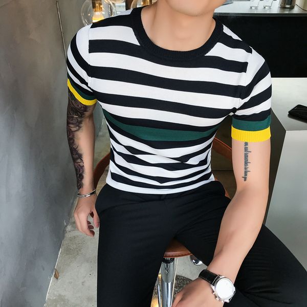 2020 spring short sleeve men's knit jacquard weave street clothing round sleeve fashion knitwear camisetas s-3xl, White;black
2020 spring short sleeve men's knit jacquard weave street clothing round sleeve fashion knitwear camisetas s-3xl, White;black