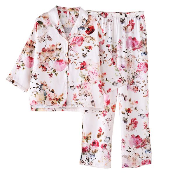 2019 spring and autumn simulation silk pajamas women's nine-point sleeves cotton thin section casual style clothes, Blue;gray
2019 spring and autumn simulation silk pajamas women's nine-point sleeves cotton thin section casual style clothes, Blue;gray