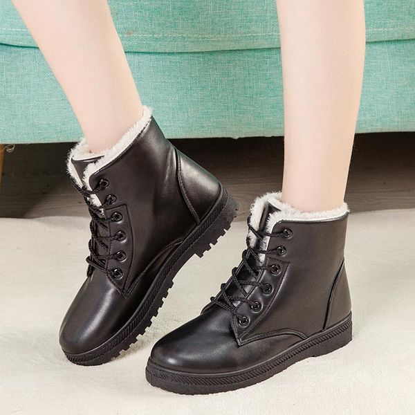 women winter ankle boots fashion pu leather snow boots women 2019 round toe lace-up solid casual shoes woman shoes, Black
women winter ankle boots fashion pu leather snow boots women 2019 round toe lace-up solid casual shoes woman shoes, Black