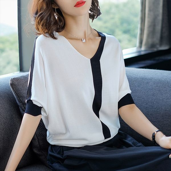 v-neck contrast color t- women's short 2020 ice t- shirt silk half sleeve knitted base shirt top, White
v-neck contrast color t- women's short 2020 ice t- shirt silk half sleeve knitted base shirt top, White