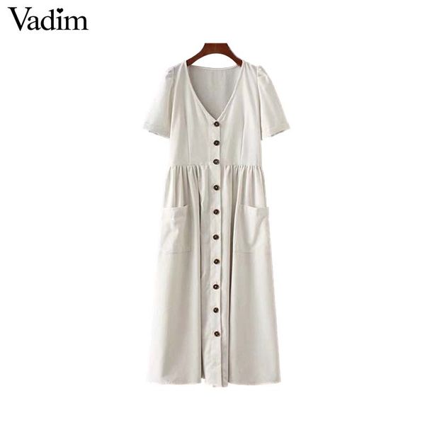 party dresses vadim women v neck solid midi dress pockets buttons short sleeve pleated ladies casual brand chic vestidos qz3650, White;black
party dresses vadim women v neck solid midi dress pockets buttons short sleeve pleated ladies casual brand chic vestidos qz3650, White;black