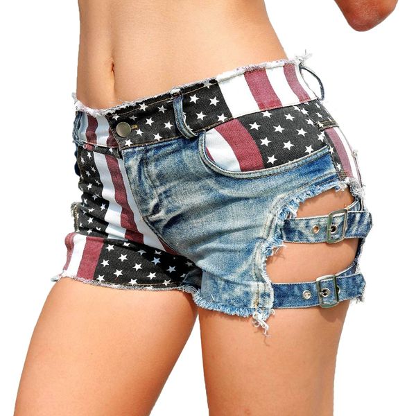 new 2019 women's high waist hole jeans shorts american flag printed daisy duke ripped denim shorts, White;black
new 2019 women's high waist hole jeans shorts american flag printed daisy duke ripped denim shorts, White;black