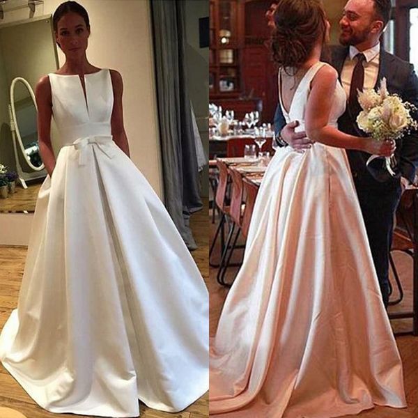 vintage a line scoop neck white satin wedding dresses open back sleeveless sweep train plus size bridal gown with pockets
vintage a line scoop neck white satin wedding dresses open back sleeveless sweep train plus size bridal gown with pockets
