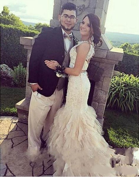 classic 2020 new two pieces prom dresses mermaid style with lace crystal long evening gowns ruffles backless african prom gowns, Black
classic 2020 new two pieces prom dresses mermaid style with lace crystal long evening gowns ruffles backless african prom gowns, Black