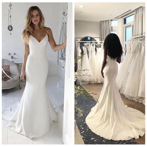 elegant spaghetti straps white mermaid wedding dress with court train covered buttons simple wedding dresses voiles de mariage bridal gowns
elegant spaghetti straps white mermaid wedding dress with court train covered buttons simple wedding dresses voiles de mariage bridal gowns
