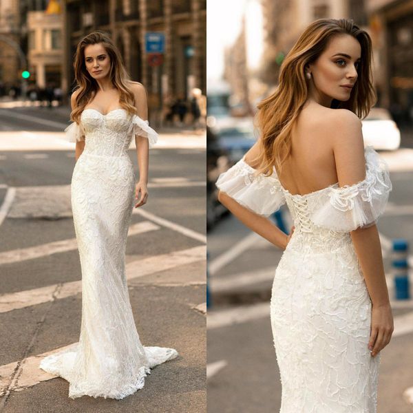 2020 lace mermaid wedding dresses robes de mariée sweetheart lace up sweep train wedding dress custom made, White
2020 lace mermaid wedding dresses robes de mariée sweetheart lace up sweep train wedding dress custom made, White