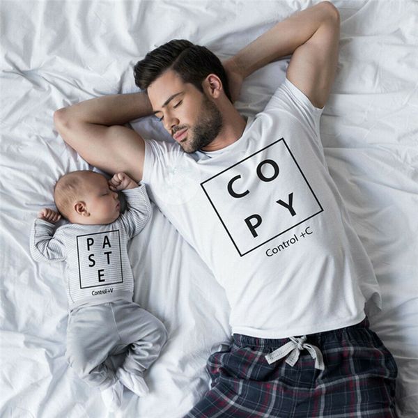 

отец и сын семья соответствующие одежда мужчины мальчик с коротким рукавом летняя футболка новинка мода письмо печати белый удобный, Blue