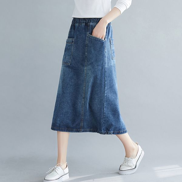 women skirts denim cotton back split elastic waist solid office lady retro vintage fashion casual for spring summer bo19231520, Black
women skirts denim cotton back split elastic waist solid office lady retro vintage fashion casual for spring summer bo19231520, Black