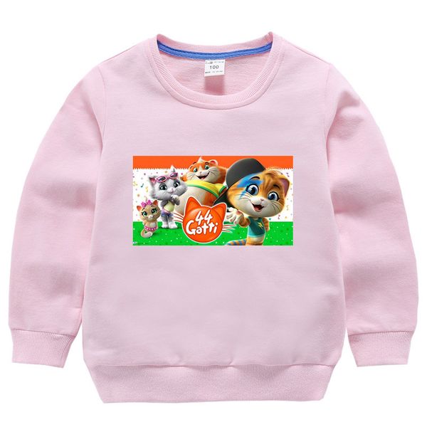 toddler boy girls spring autumn sports sweatshirts costume 1-10y kids casual hoodies cartoon cute cat print cute pink clothes, Black