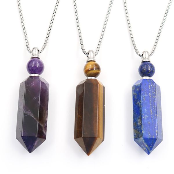 5 pcs stainless steel hexagon prism tiger eye stone neclace perfume bottle pendant lapis lazuli fashion jewelry, Silver
5 pcs stainless steel hexagon prism tiger eye stone neclace perfume bottle pendant lapis lazuli fashion jewelry, Silver