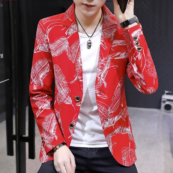 2019 men handsome, cultivate one's morality feather printed suit youth fashion suits, White;black
2019 men handsome, cultivate one's morality feather printed suit youth fashion suits, White;black