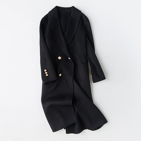 women 19fw double breasted woolen tweed long coat, Black
women 19fw double breasted woolen tweed long coat, Black