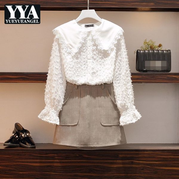 spring fashion slim fit lace white shirts short skirt two piece sets women elegant peter pan collar long sleeve blouse suit
spring fashion slim fit lace white shirts short skirt two piece sets women elegant peter pan collar long sleeve blouse suit