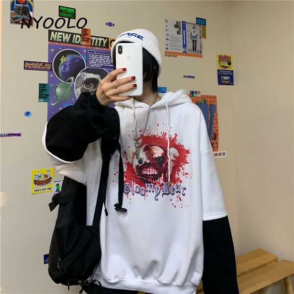 nyoolo autumn winter spoof bloody bear print fake two piece patchwork warm hoodies casual plus velvet hooded pullover sweatshirt, Black
nyoolo autumn winter spoof bloody bear print fake two piece patchwork warm hoodies casual plus velvet hooded pullover sweatshirt, Black