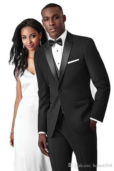 handsome one button groomsmen peak lapel groom tuxedos men suits wedding/prom/dinner man blazer(jacket+pants+tie+vest) 657, Black;gray