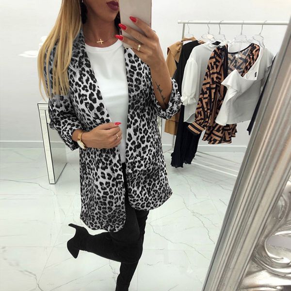 women casual notched collar blazer fashion leopard print slim thin jackets autumn 3/4 sleeve single button cardigan blazers, White;black
women casual notched collar blazer fashion leopard print slim thin jackets autumn 3/4 sleeve single button cardigan blazers, White;black