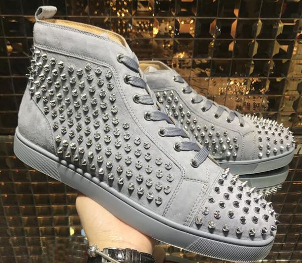 wholesale fashion red bottom shoes studded spikes louisflat grey suede leather sneakers for men women couple skateboard walking, Black
wholesale fashion red bottom shoes studded spikes louisflat grey suede leather sneakers for men women couple skateboard walking, Black