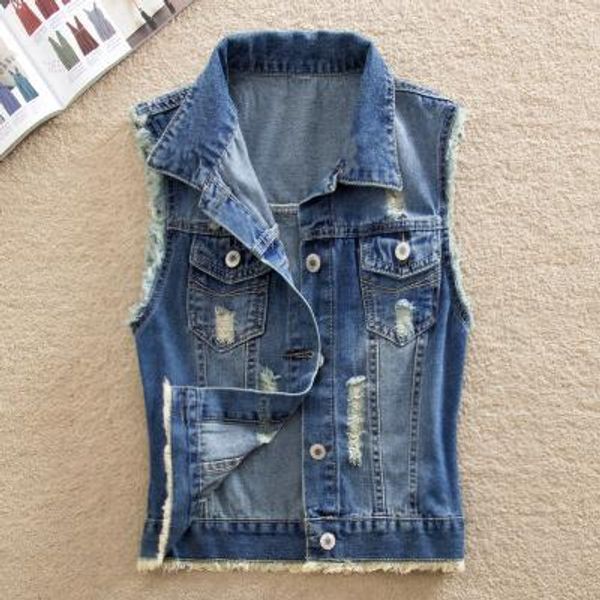 spring autumn vintage hole sleeveless denim vest women turn down collar veste femme casual cotton short jacket vest-a, Black;white 
spring autumn vintage hole sleeveless denim vest women turn down collar veste femme casual cotton short jacket vest-a, Black;white