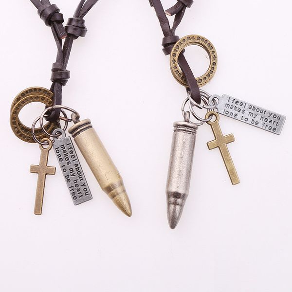 punk leather necklace for men and women bullet cross pendant lovers necklace gifts street style alloy accessories new supply manufacturers, Silver
punk leather necklace for men and women bullet cross pendant lovers necklace gifts street style alloy accessories new supply manufacturers, Silver