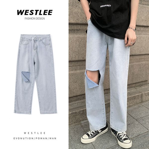 and summer new ins port wind break straight tube dad jeans men's fashion brand wash light color loose wide leg pants, Blue
and summer new ins port wind break straight tube dad jeans men's fashion brand wash light color loose wide leg pants, Blue