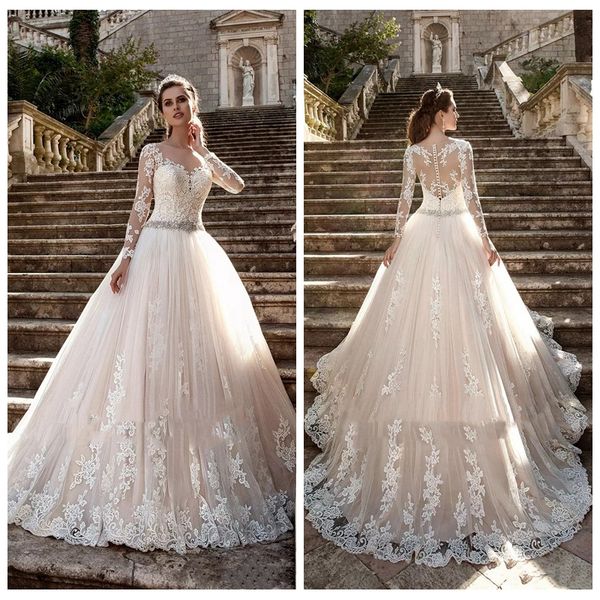 2019 sheer long sleeves lace appliques wedding dresses illusion back bridal gowns princess bride gowns vestidos de mariee garden garden, White
2019 sheer long sleeves lace appliques wedding dresses illusion back bridal gowns princess bride gowns vestidos de mariee garden garden, White