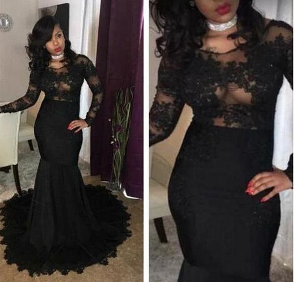 black trumpet prom evening dresses long illusion sleeves applique lace jewel sheer neck formal pageant dress for black girls
black trumpet prom evening dresses long illusion sleeves applique lace jewel sheer neck formal pageant dress for black girls