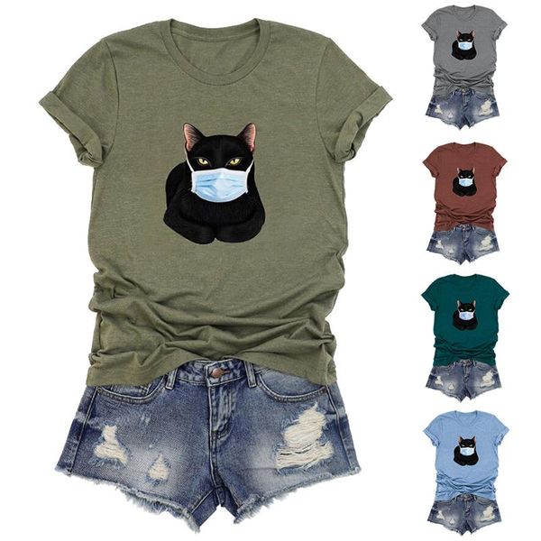 short sleeve linen new t-shirt women's cartoon cat mask printed round neck casual comfortable loose t-shirt summer camiseta, White
short sleeve linen new t-shirt women's cartoon cat mask printed round neck casual comfortable loose t-shirt summer camiseta, White