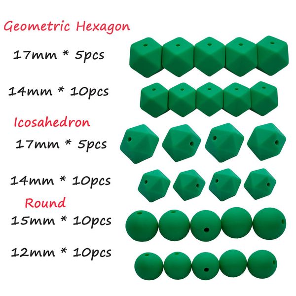 50pcs diy kelly green silicone beads teether set hexagon round icosahedron food grade beads necklace bracelet making
50pcs diy kelly green silicone beads teether set hexagon round icosahedron food grade beads necklace bracelet making