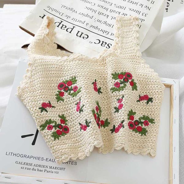 kawaii women short tanks femme embroidery flower tanks, White