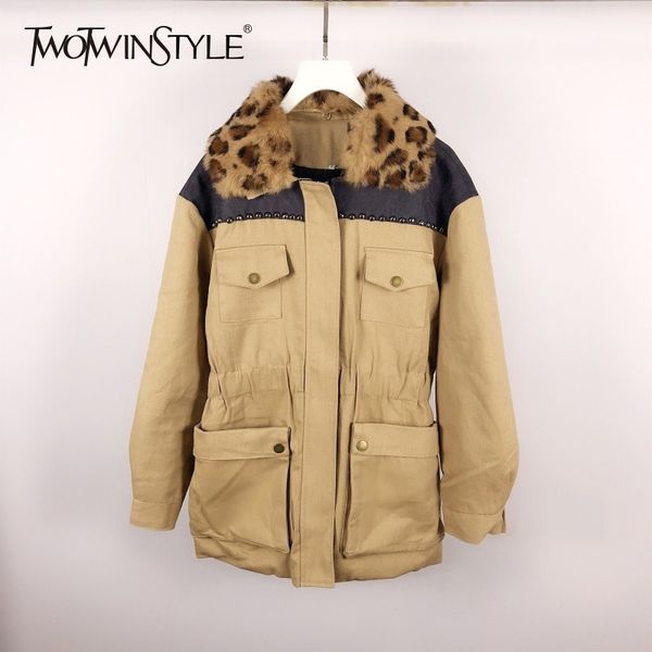 twotwinstyle patchwork leopard collar women's jacket long sleeve hit colors rivets plus thick coats female 2018 winter tide, Black
twotwinstyle patchwork leopard collar women's jacket long sleeve hit colors rivets plus thick coats female 2018 winter tide, Black