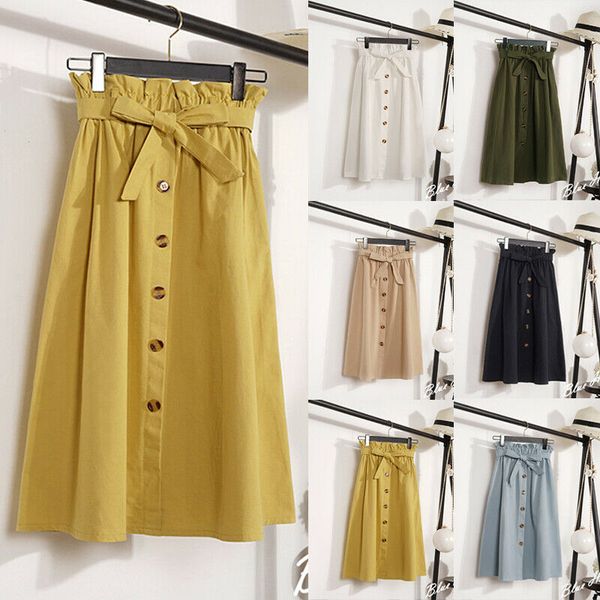 new style women skirts high waist pleated pocket button mid long bow skirt a-line button pure color loose casual summer fashion, Black
new style women skirts high waist pleated pocket button mid long bow skirt a-line button pure color loose casual summer fashion, Black
