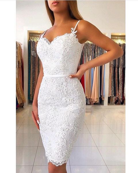 ivory/white lace cocktail dresses sweetheart spaghetti straps sheath short night party dress with beaded knee length prom dresses, Black
ivory/white lace cocktail dresses sweetheart spaghetti straps sheath short night party dress with beaded knee length prom dresses, Black