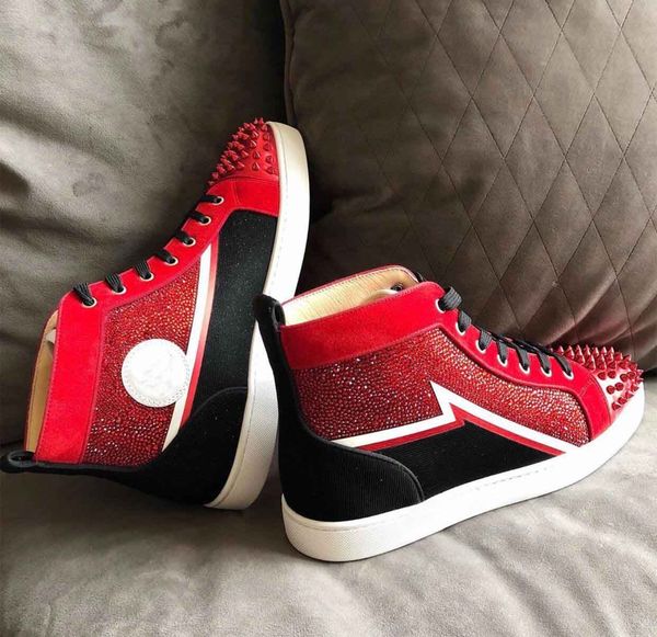 red strass + spikes casual walking brand red bottom sneakers flat men,women rhinestone high leisure party wedding with box,eu35-47, Black
red strass + spikes casual walking brand red bottom sneakers flat men,women rhinestone high leisure party wedding with box,eu35-47, Black