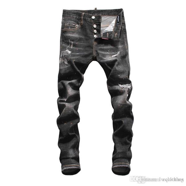 new men's locomotive jeans black grey jeans button placket men's fashion designer slim men's jeans with holes, Blue
new men's locomotive jeans black grey jeans button placket men's fashion designer slim men's jeans with holes, Blue