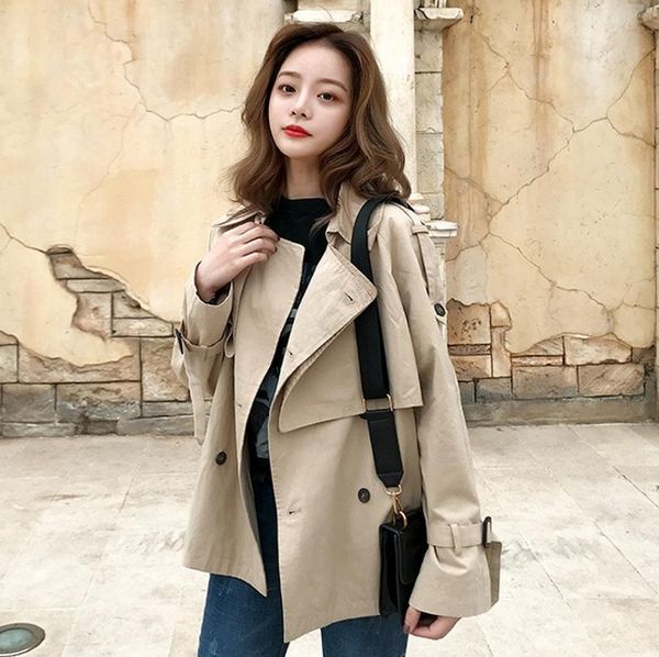 autumn winter casual loose trench coat short double breasted vintage overcoats windbreaker outwear chic korean style sa011s30, Tan;black
autumn winter casual loose trench coat short double breasted vintage overcoats windbreaker outwear chic korean style sa011s30, Tan;black