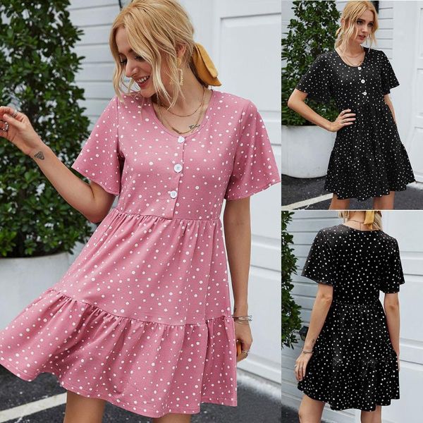 women's ladies loose polka dot button o-neck short sleeve mini dress elegant dress summer beach vestidos ropa mujer
women's ladies loose polka dot button o-neck short sleeve mini dress elegant dress summer beach vestidos ropa mujer
