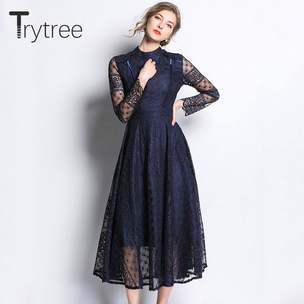 trytree summer autumn elegant casual dress lace sleeve mid-calf women shirt dresses o-neck a-line navy office lady solid dress, Black;gray
trytree summer autumn elegant casual dress lace sleeve mid-calf women shirt dresses o-neck a-line navy office lady solid dress, Black;gray