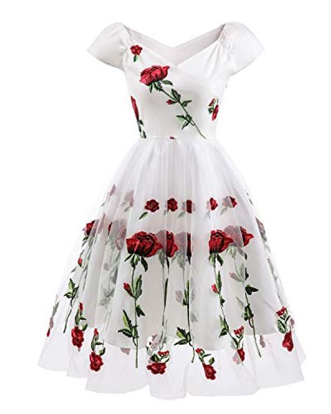 aox womens 1950s boat neck romantic embroidered rose bandeau swing gatsby princess ball dress, Black;gray
aox womens 1950s boat neck romantic embroidered rose bandeau swing gatsby princess ball dress, Black;gray