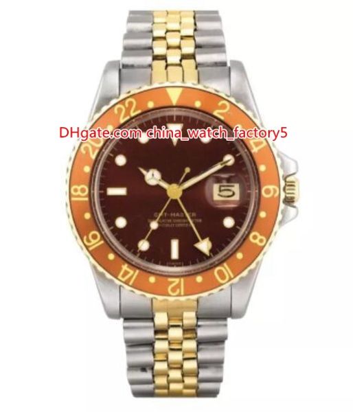 

watch classic 40mm 1972 vintage gmt 1675 brown nipple dial two-tones asia 2813 movement mechanical automatic mens watches, Slivery;brown