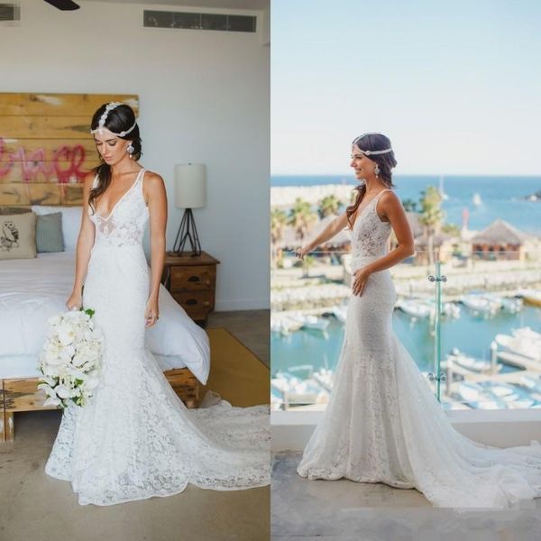 real ps boho garden beach sheath wedding dresses full lace court train v neck country style bridal gown vestido custom made, White
real ps boho garden beach sheath wedding dresses full lace court train v neck country style bridal gown vestido custom made, White