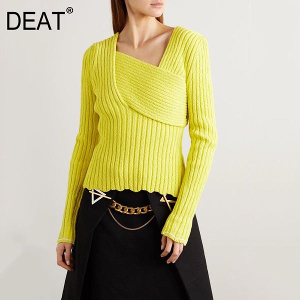 deat 2020 new spring solid color v-neck knit sweater women vintage slim irregular temperament pullover clothing pd533, White;black
deat 2020 new spring solid color v-neck knit sweater women vintage slim irregular temperament pullover clothing pd533, White;black