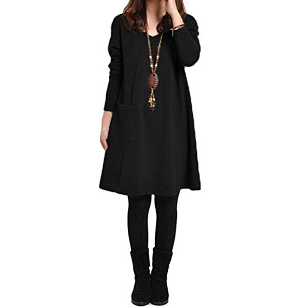 romacci women long sleeve dress plus size pockets knee lengthloose tunic dress, Black;gray
romacci women long sleeve dress plus size pockets knee lengthloose tunic dress, Black;gray